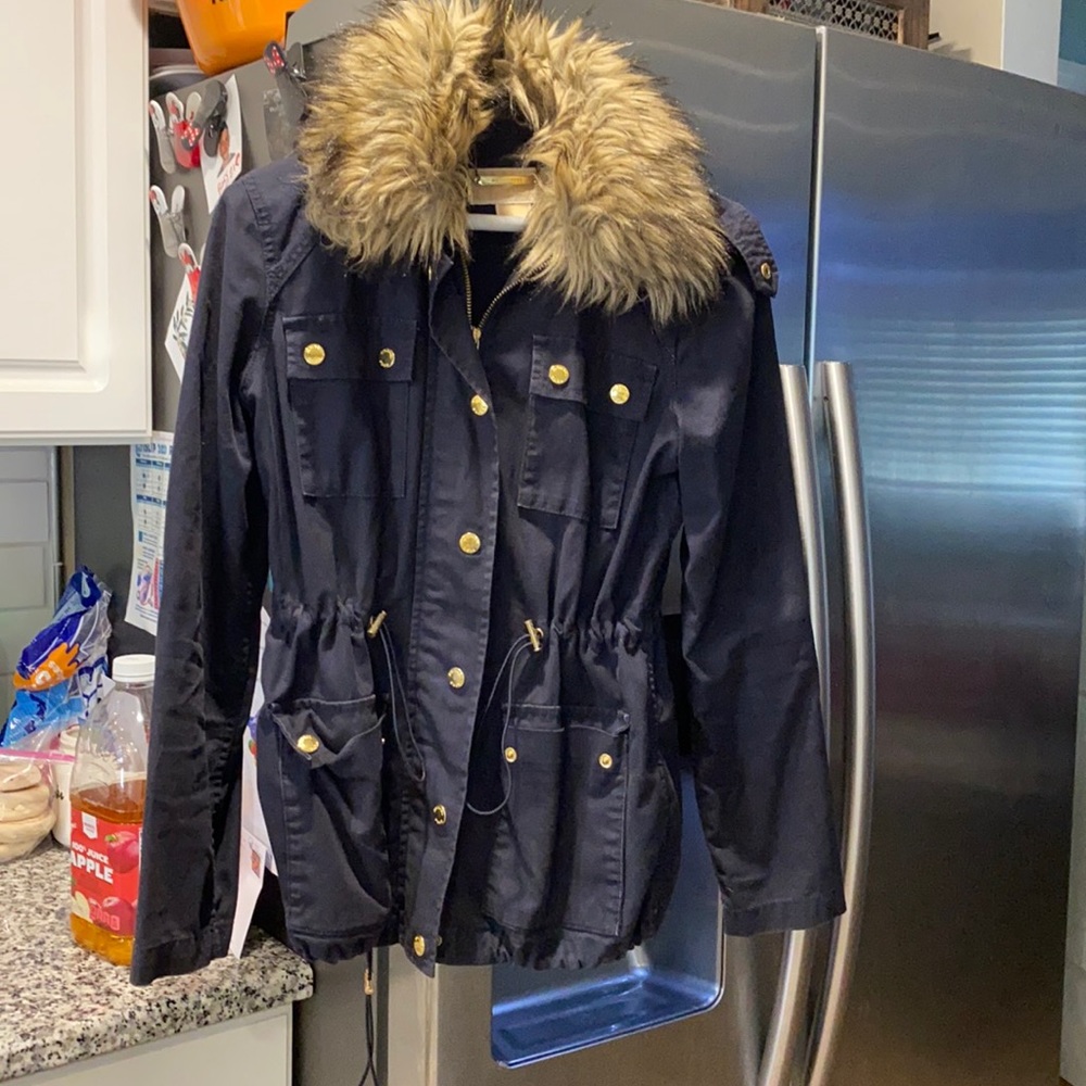 michael kors light zip up jacket with fur